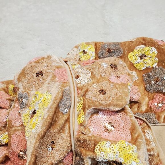 NWT Cider Beige Velvet Sequin Flowers Romantic Spring Strapless Mini Dress 3XL - Picture 8 of 16